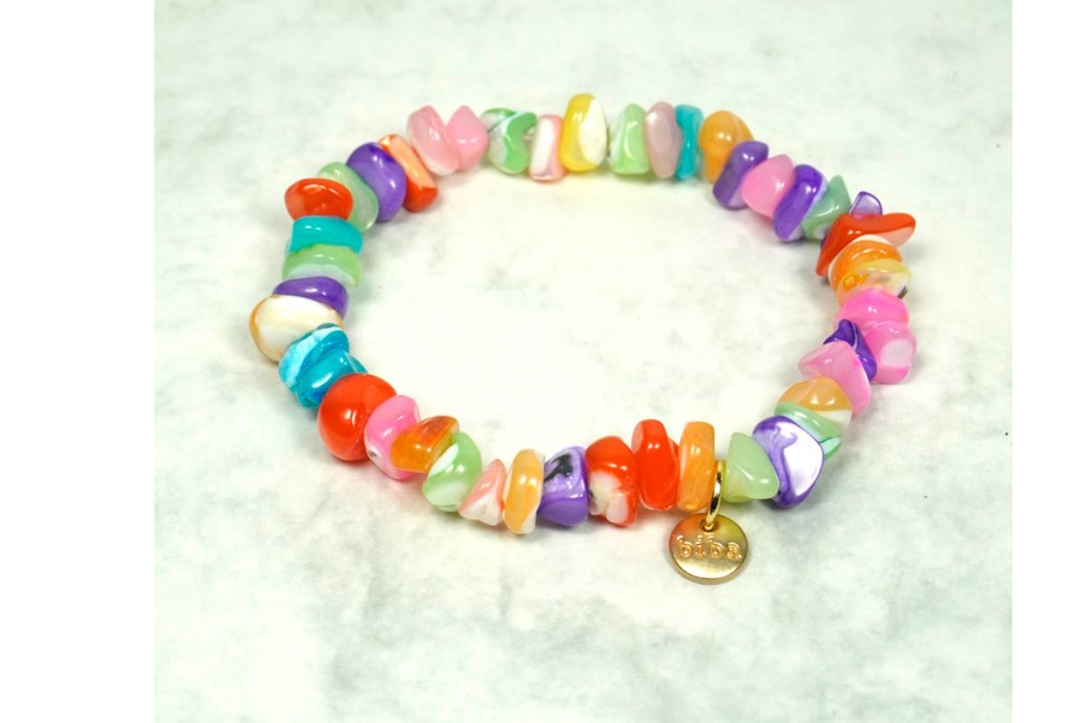 Biba Armband Naturstein Bunt Damen Armband Anhänger Gold