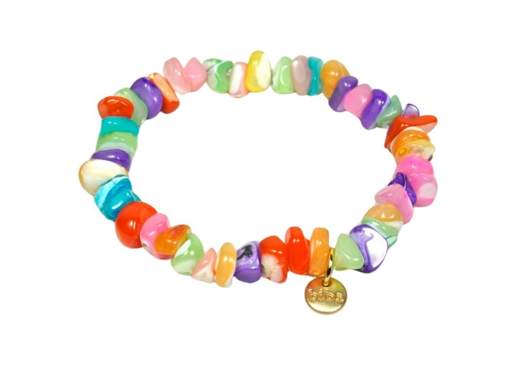 Biba Armband Naturstein Bunt Damen Armband Anhänger Gold