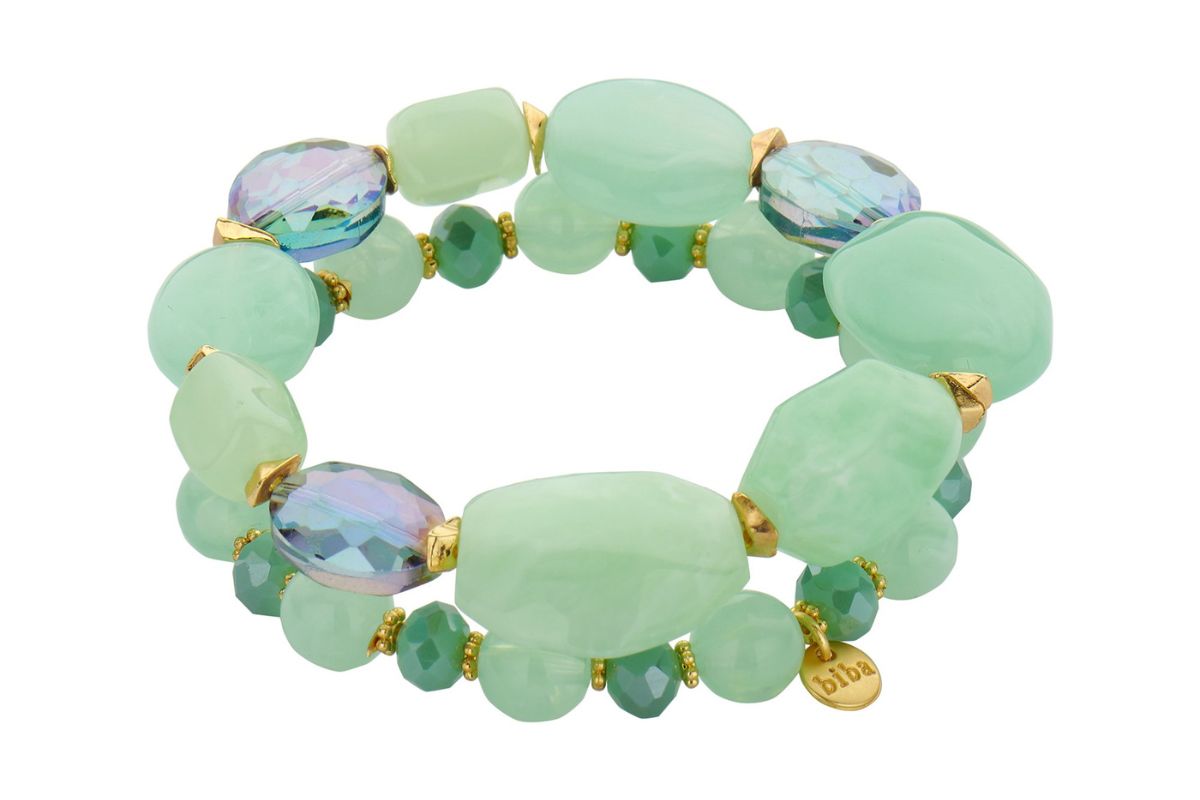 Biba Armband Vintage Retro Big Crystal Perlen Mix Duo Damen Armband Anhänger Gold – Bild 5