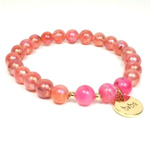 Biba Armband Resin Perlen Rosa Damen Armband Anhänger Gold