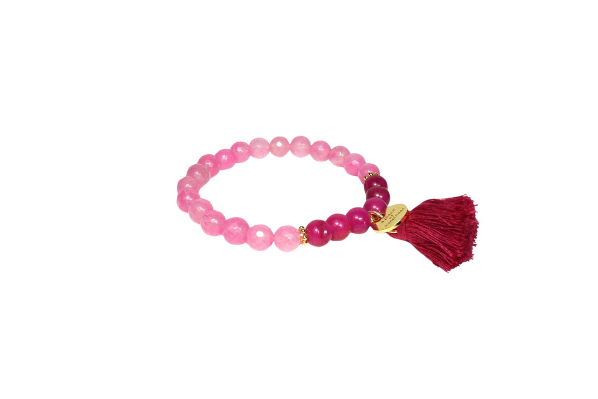 Biba Armband Natur Stein Perlen Rosa Pink Damen Armband Troddel Anhänger Gold