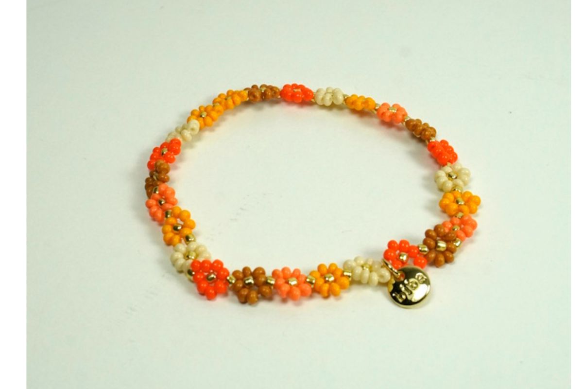 Biba Armband Flower Perlen Orange Damen Armband Anhänger Gold