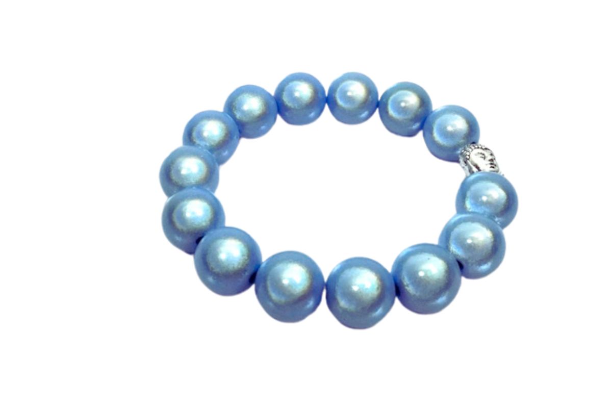Impala Damen Armband Big Magic Buddha Kopf Polymer Perlen Hellblau 14mm Ø