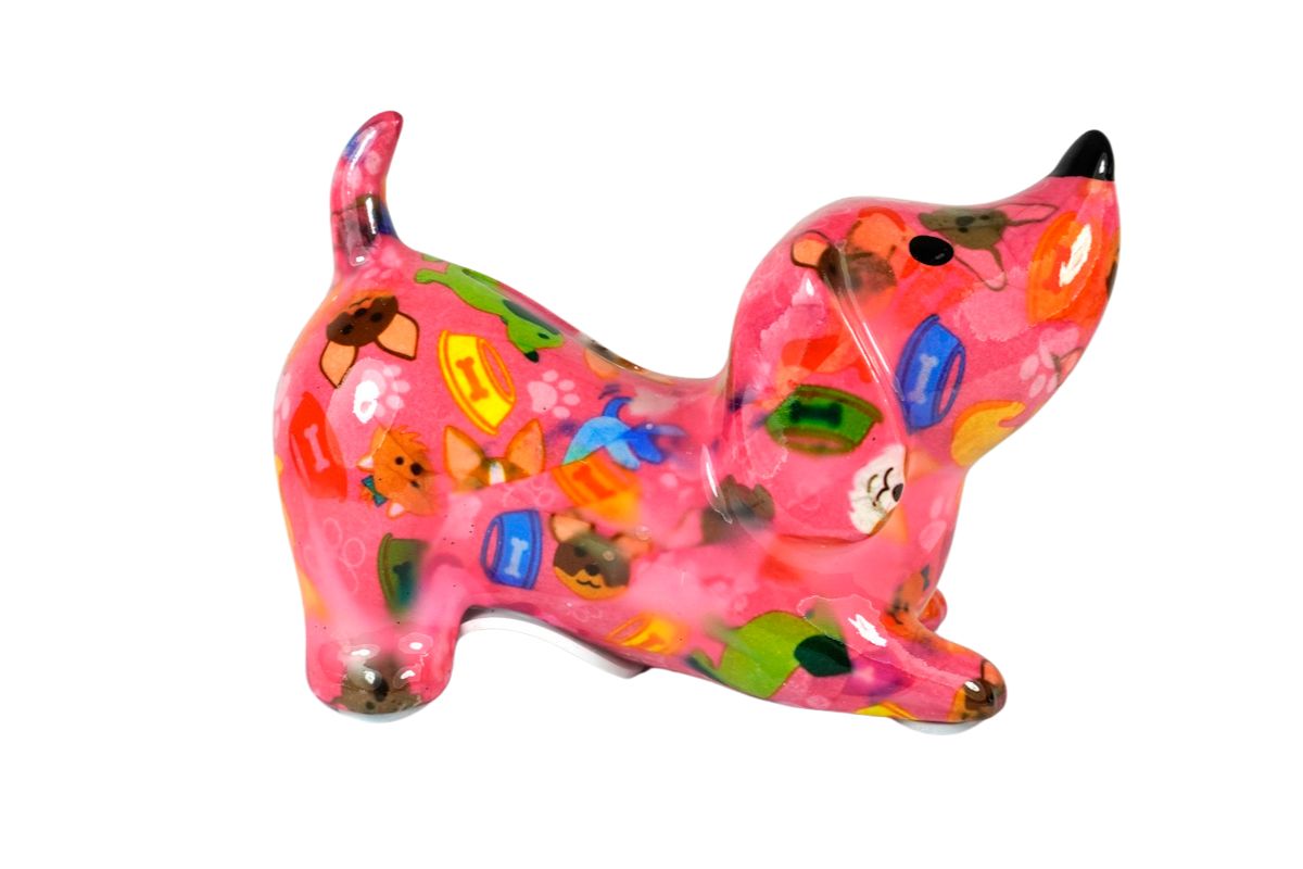 Pomme Pidou Spardose Money Bank Dackel Hund Filou Rosa