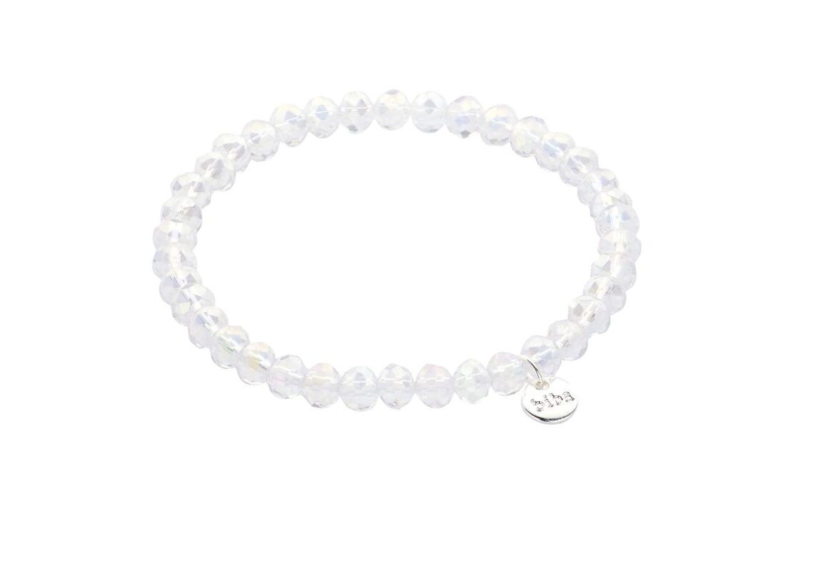 Biba Armband Crystal Perlen 6mm Weiß Damen Armband Anhänger Silber
