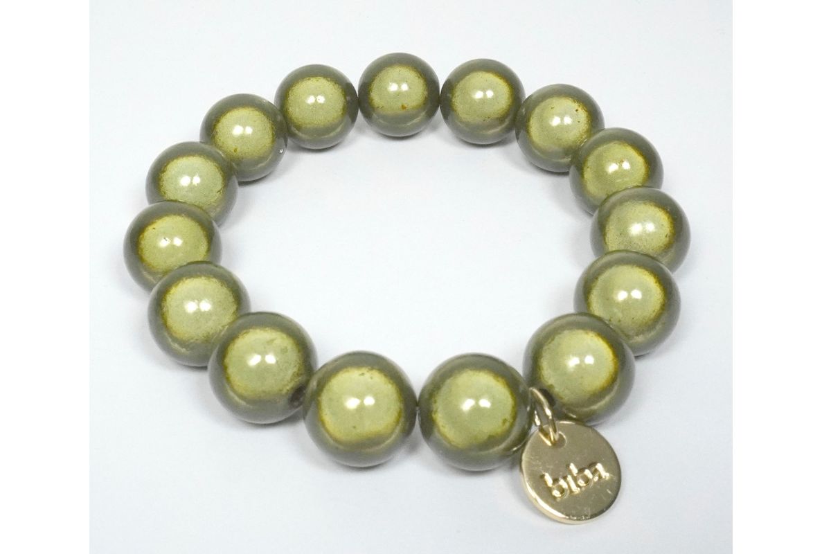 Biba Armband Polymer Perlen Grün 14mm Ø Damen Armband Anhänger Gold – Bild 2