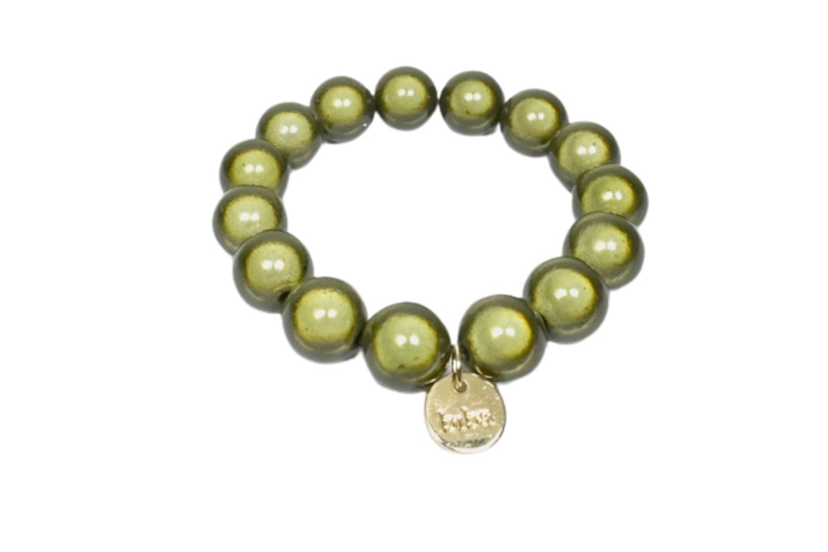 Biba Armband Polymer Perlen Grün 14mm Ø Damen Armband Anhänger Gold – Bild 4