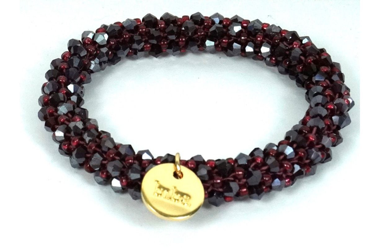 Biba Armband Crystal Perlen facettiert Dunkelrot Damen Armband Anhänger Gold – Bild 6