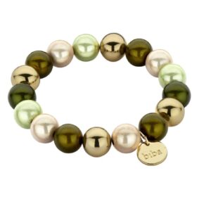 Biba Armband Polymer Perlen Gold Grün 12mm Ø Damen Armband Anhänger Gold
