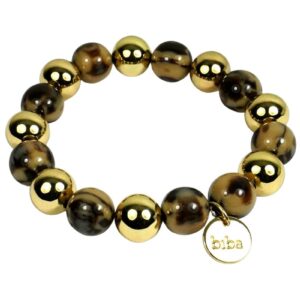 Biba Armband Polymer Perlen Gold Beige Marmoriert 12mm Ø Damen Armband Anhänger Gold