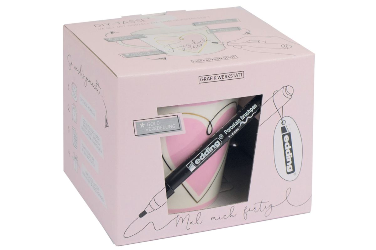 Grafik Werkstatt Henkelbecher Kaffeebecher DIY Tasse Herz Mal mich fertig