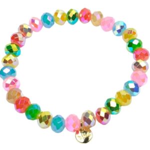 Biba Armband Crystal Perlen 8mm facettiert Damen Armband Rainbow Anhänger Gold