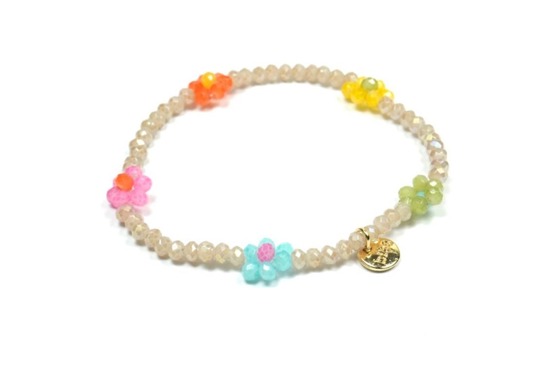 Biba Armband Crystal Perlen Mini Blümchen Damen Armband Anhänger Gold