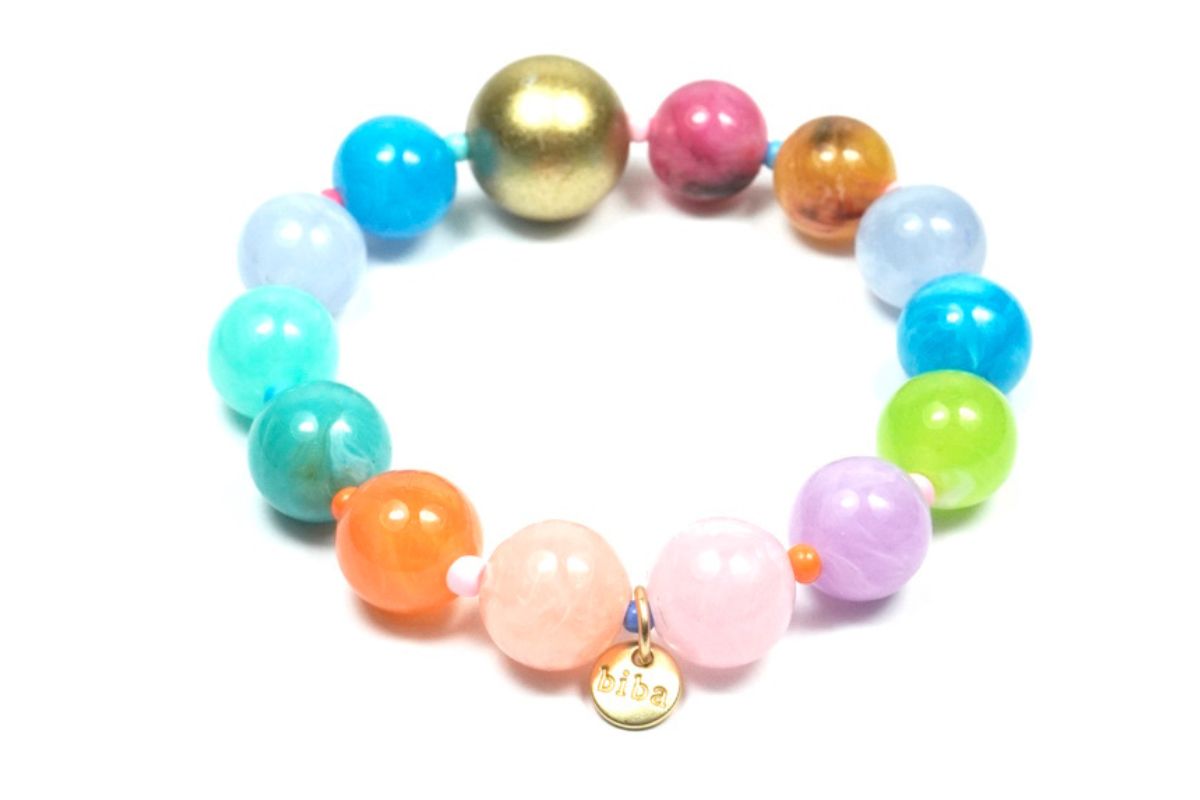 Biba Armband Polymer Perlen 12-15mm Damen Armband Bunt Anhänger Gold