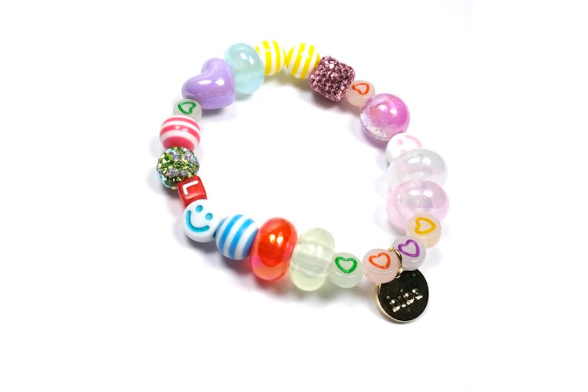 Biba Armband Polymer Perlen Damen Armband Perlenmix Bunt Herz Smile Anhänger Gold