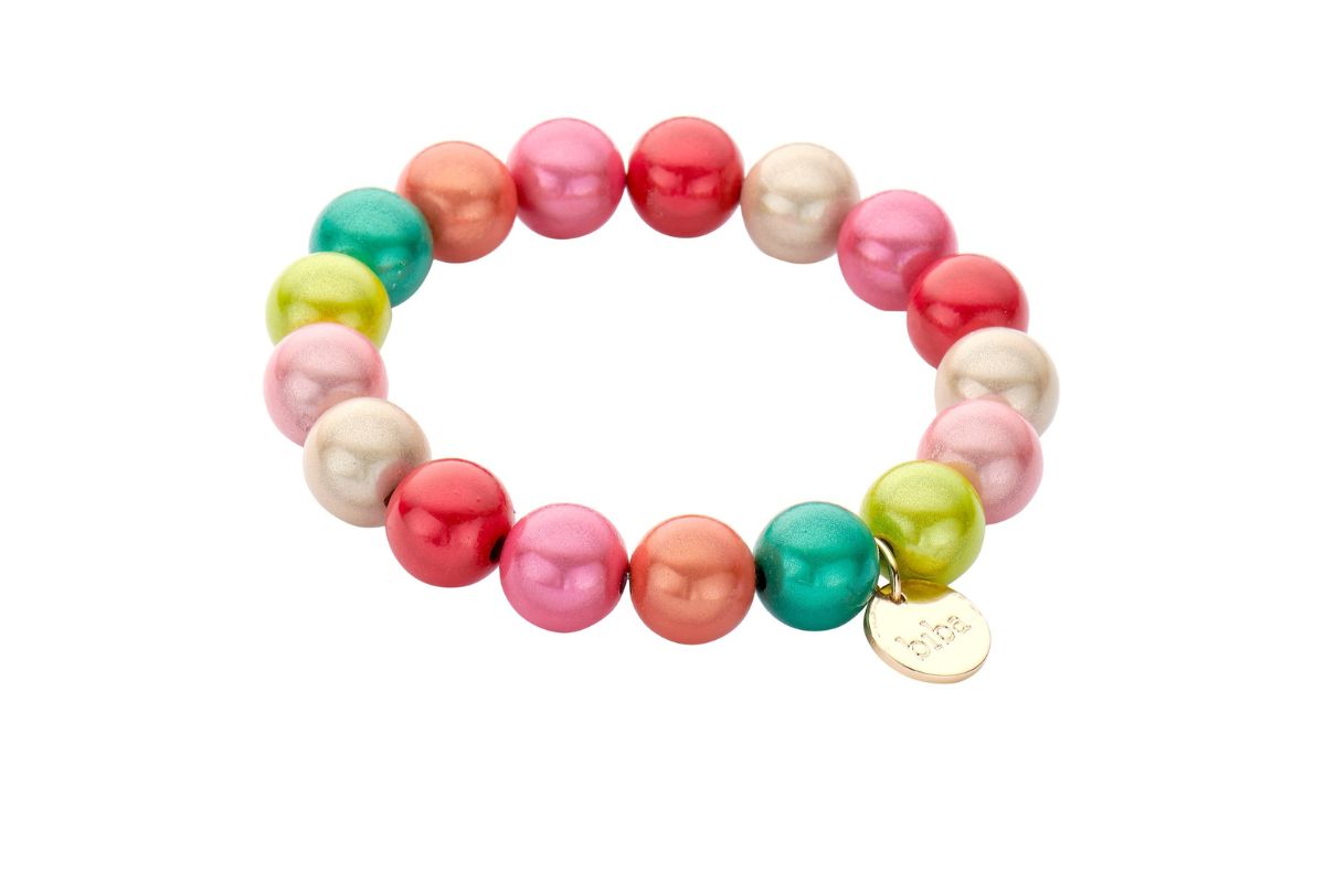 Biba Armband Polymer Perlen 14mm Damen Armband Bunt Anhänger Gold