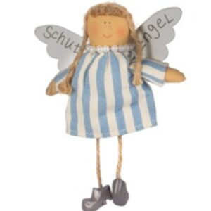 Baden Schutzengel Aufhänger Deko Engel im Stoffkleidchen Hellblau gestreift
