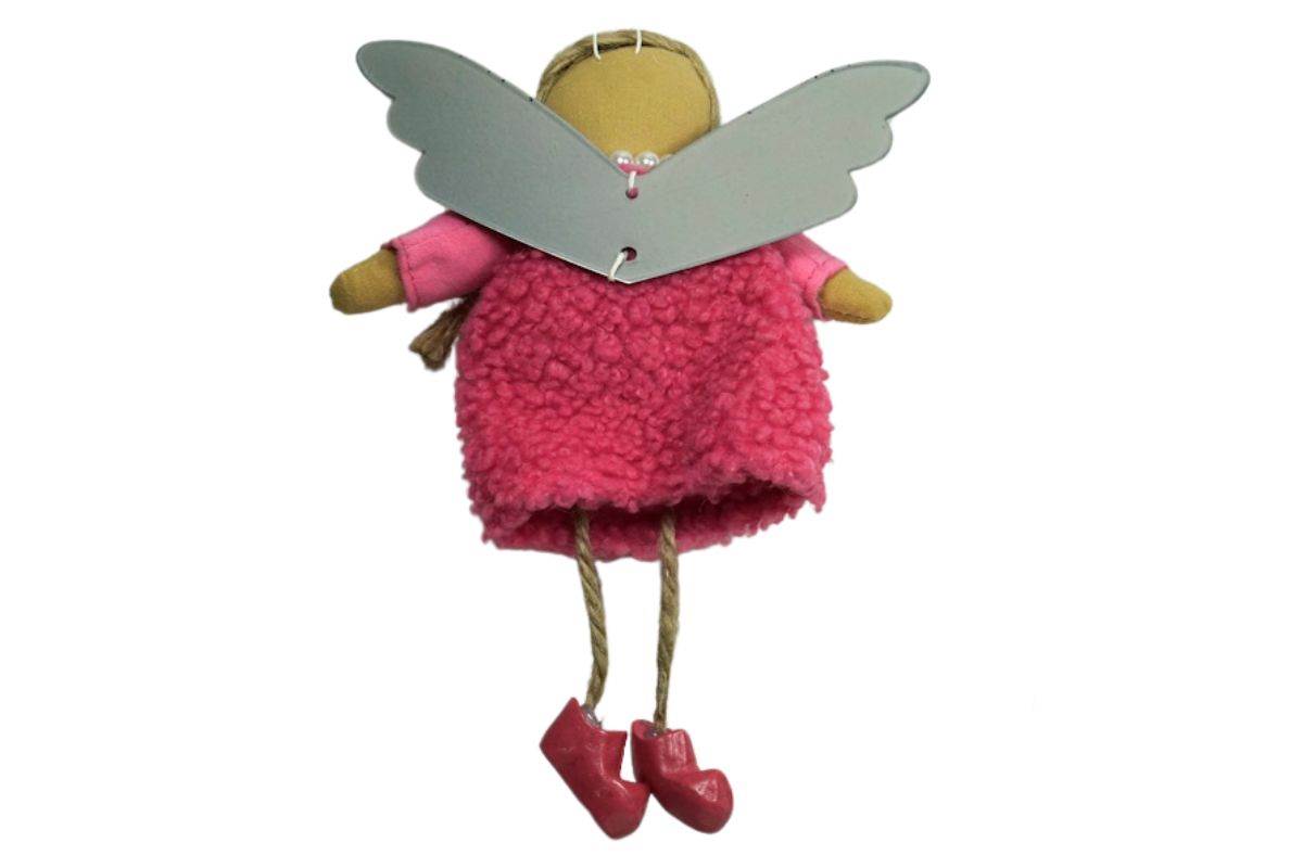 Baden Schutzengel Aufhänger Deko Engel im Fellkleidchen Pink