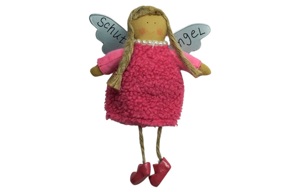 Baden Schutzengel Aufhänger Deko Engel im Fellkleidchen Pink