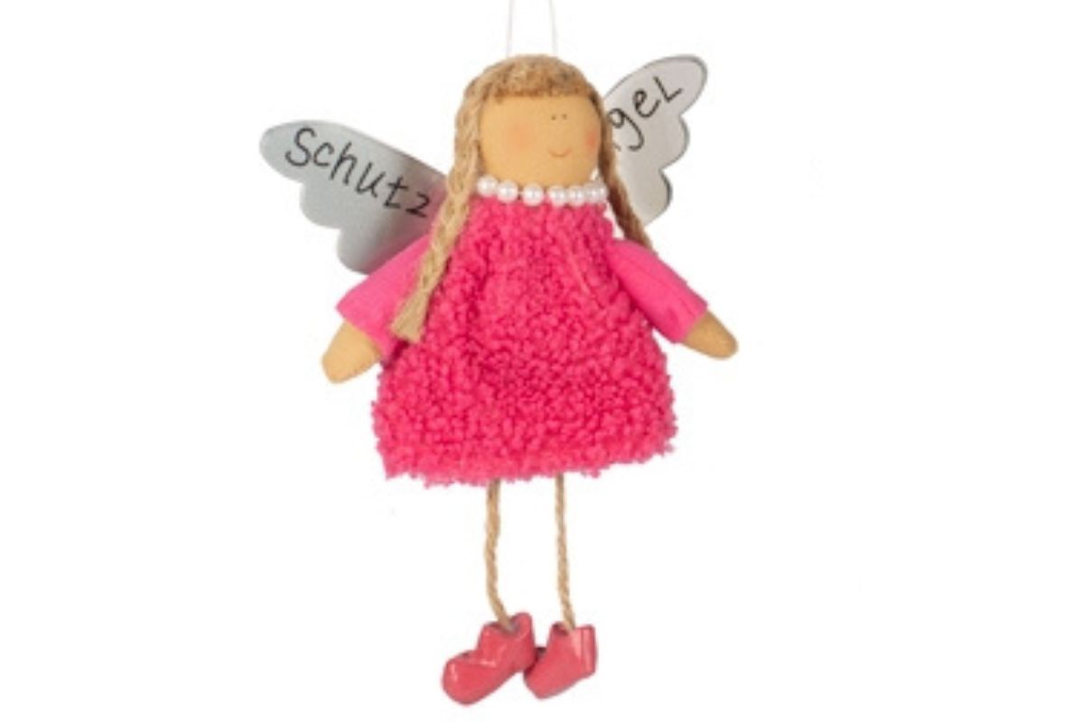Baden Schutzengel Aufhänger Deko Engel im Fellkleidchen Pink