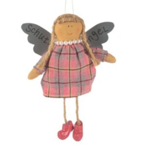 Baden Schutzengel Aufhänger Deko Engel im Stoffkleidchen Rosa Kariert